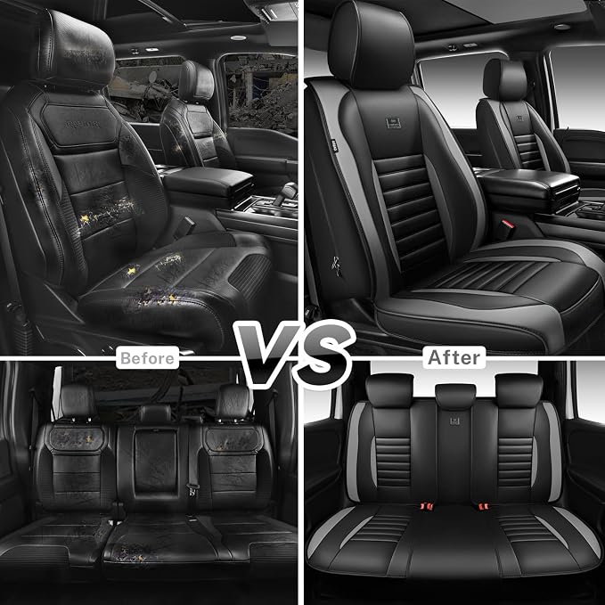 CAR PASS Nappa Leather Car Seat Covers Full Set, Luxury Seat Protector for Cars, Waterproof Anti-Slip Seat Cushion Armrest Compatible Airbag Universal for Sedan SUV Pick-up Truck Auto, Black Gray - Image 7