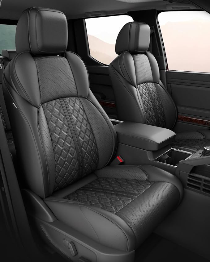 RIDEPOSH Custom Leather Seat Covers for Toyota Tacoma Double Cab 2024-2026 | full set, BK, OEM fit, premium waterproof leather, anti-slip, extra pockets, long-term durability, airbag compatible by RIDEPOSH