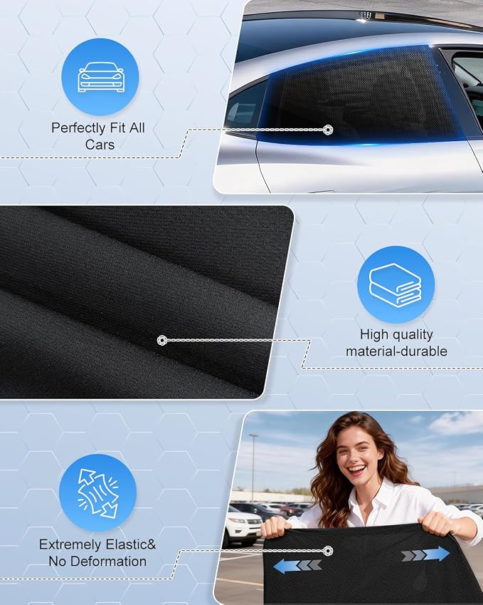 Car Window Shades(4 Pack)-Side Window Sun Shades, UV Protection Breathable Spandex Baby Window Covers, Universal Fit Most of Cars, Protect Privacy for Family-(27.2"x39.8"), Black - Image 6