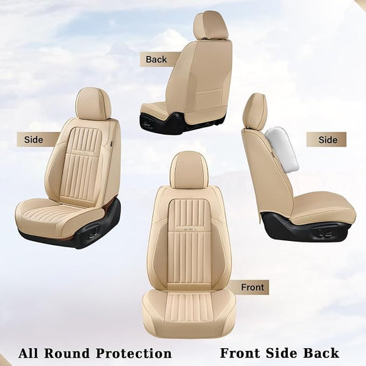 Coverado Car Seat Covers Front Seats, Car Seat Cover Beige, 2-Pack Car Seat Cushion Nappa Leather, Car Seat Protector, Waterproof Seat Covers Carseat Cover Universal Fit for Most Cars Trucks - Image 2