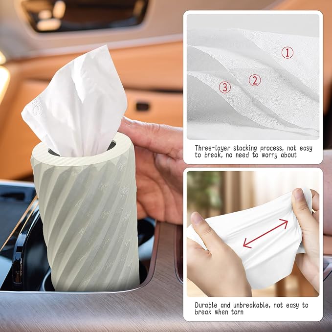 Car Tissue Holder, Refillable Round Cylinder with 3 Tissue Packs, Universal Fit for Vehicle Cup Holder, Home & Office, Car Accessories Interior (Light Grey) - Image 6