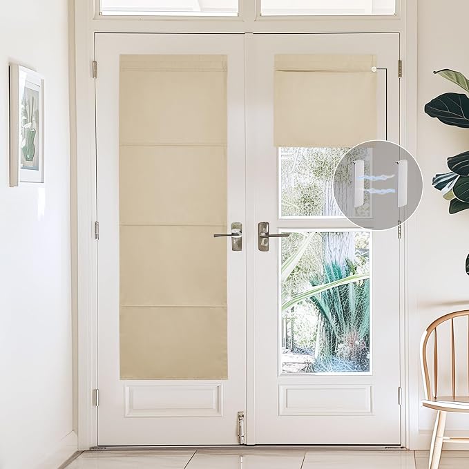 NICETOWN Biscotti Beige Magnetic Door Roman Shade for French Glass Window | Thermal Insulated, French Front Door Window Covering, Roman Roll Up Shade for Patio Glass, 27 x 72 inch Long, 1 Panel - Image 7
