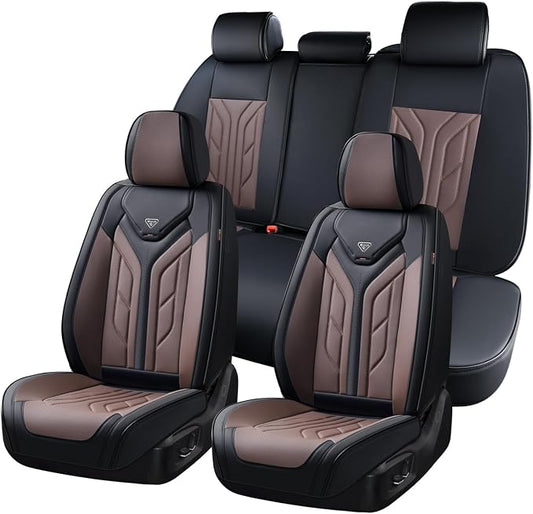 Coverado Car Seat Covers Full Set, Automotive Seat Covers Car Seat Protector Car Seat Cushion, Waterproof Leather Seat Covers for Cars, Universal Fit for Most Sedans SUV Pick-up Truck(Black&Coffee) by COVERADOAUTO