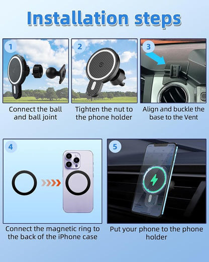 PZK Car Phone Mount for Toyota Tundra 2014-2021 Accessories Custom Air Vent | Magnetic 15W Fast Wireless Charger Car Phone Holder 360° Rotation Hands Free Fixed Clip Magsafe Tundra Cell Phone Cradles - Image 9