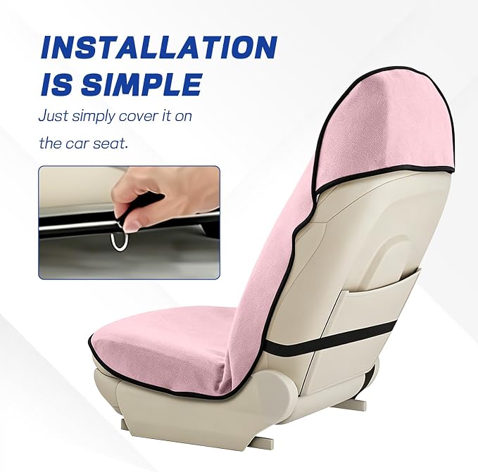 Waterproof Car Towel Seat Cover, Sweating Non Slip Car Seat Cover Protector for Gym Workout, Running, Swimming, Beach and Hiking, Machine Washable, Universal Fit for Front Seats (Pink) - Image 4