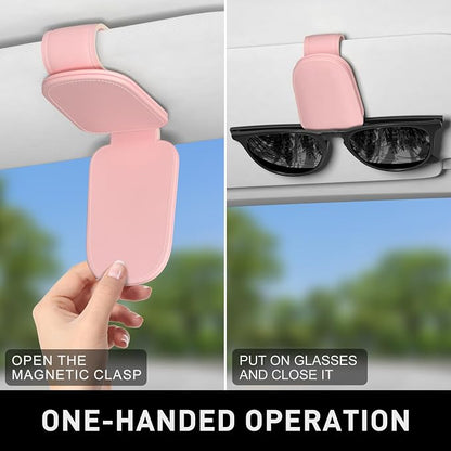 Sunglasses Holder for Car Visor, Magnetic Leather Car Sunglass Holder, Car Sun Visor Glasses Hanger Clip, Car Interior Accessories for Women Men, Fits All Size Eyeglasses - Image 6