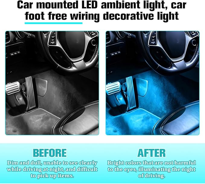 Car Interior LED Light, 4-in-1 USB Port Vehicle Under Dash Ambient Neon Lighting Decoration, Automotive Inside Foot Well Atmosphere Lamp, Universal Fit (Ice Blue) - Image 5