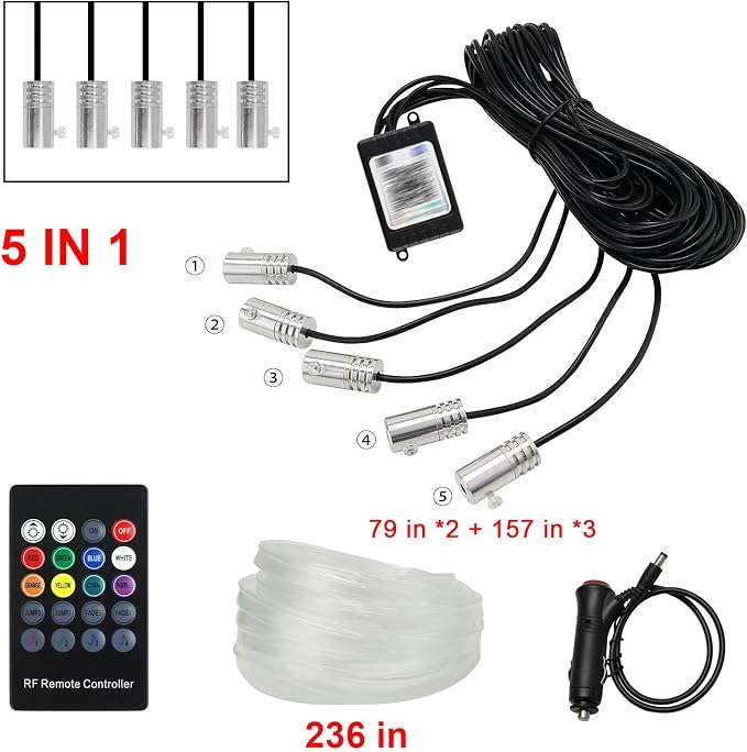Car Led Strip Lights, 5 in 1 Interior Car Light, Ambient Led Lighting Kit with RGB 16 Million Colors&236 inches Fiber Optic, Neon Light Accessories for Car, Bluetooth APP and Remote Control - Image 5