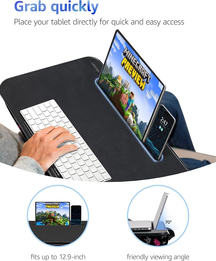 L.DOCTOR Cushioned Lap Desk, Large, Crown Skull | Portable for Bed, Couch & Floor, Washable Cushion, Built-in Phone & Tablet Slot, Fits 17.3" Laptop, Working, Writing, Gaming - Image 4