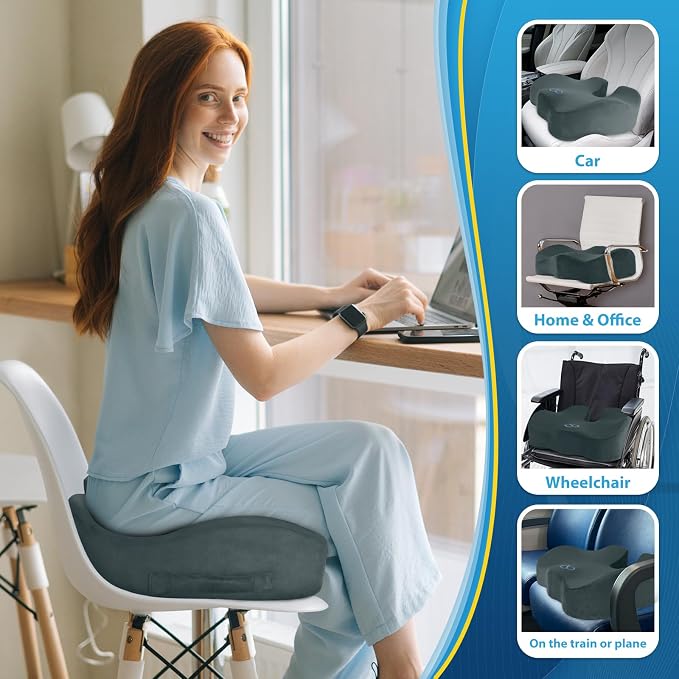 BlissTrends Memory Foam Seat Cushion for Office Chair & Car Seat, DarkGreen | Ergonomic Tailbone & Sciatica Support with Removable Velvet Cover for Pressure Relief and Long Sitting Comfort, 3.3" Thick - Image 6