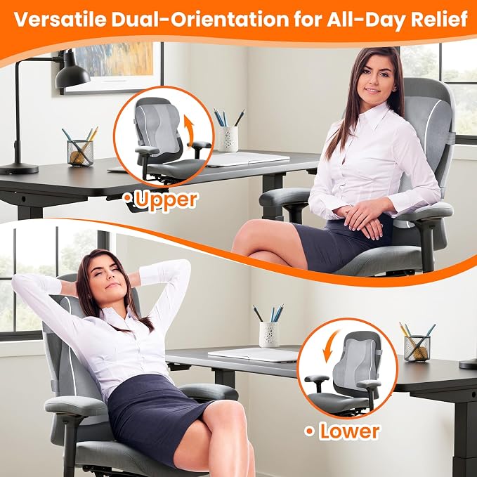 CloudBliss XL Lumbar Support Pillow, Memory Foam for Office, Light Gray | Ergonomic High-Density Memory Foam, Adjustable Straps, Washable Mesh Cover, Lower Back Support for Office, Gaming & Car Seat - Image 7
