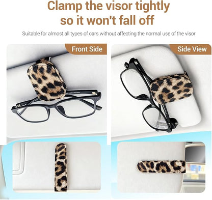 Leopard Sunglass Holder for Car, 2 Pack Universal Magnetic Car Sun Visor Eyeglass Holder, Leopard Print Leather Glasses Clip for Car, Ticket Card Clip, Cheetah Sunglass Holder for Car - Image 3