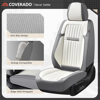 Coverado Car Seat Covers Front Seats, Seat Covers for Cars, Car Seat Protector, 2-Pack Car Seat Cushion Nappa Leather, Waterproof Seat Covers Carseat Cover Universal Fit for Most Cars(Gray&White) - Image 5
