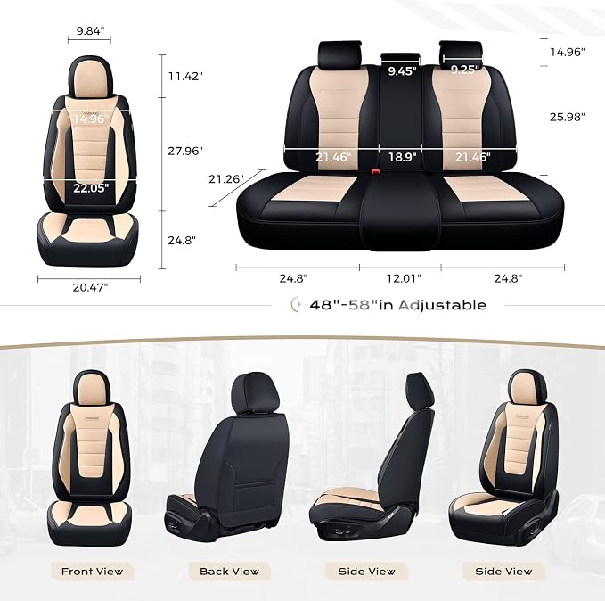 Coverado Car Seat Covers Full Set, Nappa Leather Seat Covers for Cars, Car Seat Protector Car Seat Cushion, Front and Back Seat Protectors Cushions Universal Fit for Most Cars Vehicles(Black&Beige) - Image 6