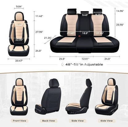 Coverado Car Seat Covers Full Set, Nappa Leather Seat Covers for Cars, Car Seat Protector Car Seat Cushion, Front and Back Seat Protectors Cushions Universal Fit for Most Cars Vehicles(Black&Beige) - Image 6