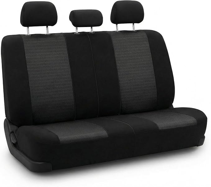 FH Group Universal Car Seat Covers Rear Set for SUV Truck Sedan Vans | 3D Textured Breathable Fabric Seat Cover Set with Airbag Compatible Split Bench Protector Interior Upgrade - Black by FHGroup