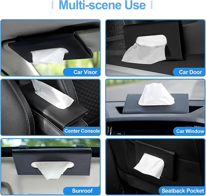 Car Tissue Holder, Upgraded Hanging Tissue Holder for Car (Black) | Premium PU Leather Car Napkin Holder, Car Tissue Box for Universal Auto, Easy to Use - Image 6