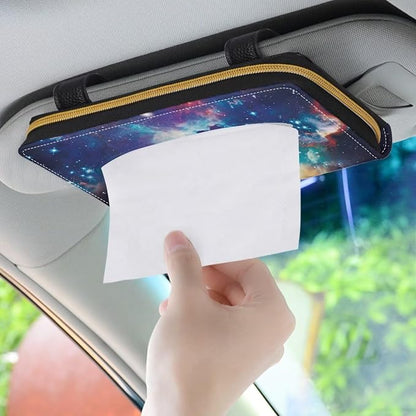 Biyejit Car Tissue Holder, Galaxy Space Print Hanging Napkin Case, PU Leather Tissue Box for Car Sun Visor, Backseat for Car Decor - Image 3