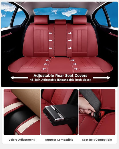 Huidasource Red Seat Covers, Luxury Faux Leather Car Seat Covers, Velcro Adjustable, with Airbags, Child Seat, Perforation Cooling＆Heating, Universal Fit for Most Cars, Vans, Trucks, SUVs, Red - Image 3