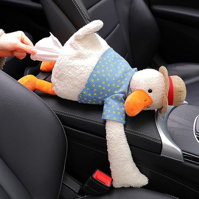 DULRLLY Plush Duck Car Tissue Holder - Animal-themed Cute Duck Butt Tissue Dispenser - White - Image 8