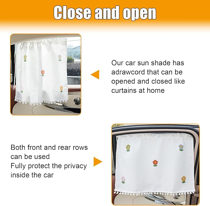 Car Side Window Sun Shade Privacy Curtain for Baby, Five Sunflowers | Blackout UV Protection Car Window Shades with Suction Cup for Back Seat - Cute Auto Camping Windows Screen Shades - Image 4