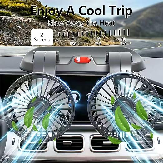 Adjustable Dual Head Car Cooling Fan-Brushless Motor-2 Speeds, 360 Rotation, for Car Dashboard, SUV/RV/Truck/Sedan/Cruise/Office, USB Powered (Dual-5V) - Image 4