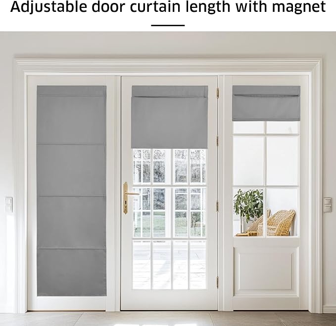 NICETOWN Silver Grey Magnetic Blackout Door Blinds, No Drill Roman Shade | Front French Door Curtain for Window, Thermal Insulated Light Blocking Shades, Sidelight Glass, 24" W x 64" L, 1 Panel - Image 6
