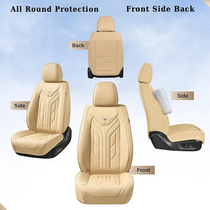Coverado Car Seat Covers Full Set, Automotive Seat Covers Car Seat Protector Car Seat Cushion, Waterproof Leather Seat Covers for Cars, Universal Fit for Most Sedans SUV Pick-up Truck(Beige) - Image 4