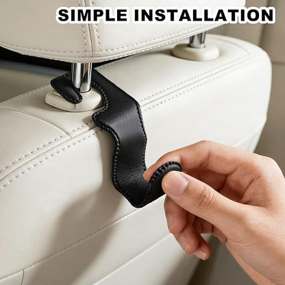 Headrest Hooks for Car, Leather Car Purse Hooks Hanger Holder Hook for Hanging Purses and Bags and Coats, 4Pack Black - Image 4