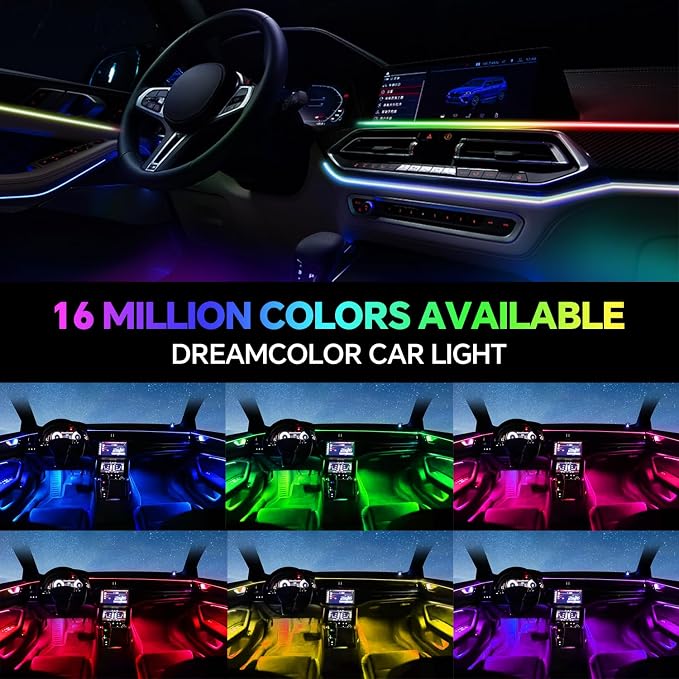 Dream Color Acrylic Interior Car Ambient Light Kit, Bphuny 18 in 1 593 LEDs Fiber Optic Multiple Modes Decoration Atmosphere Lights with Music Dynamic Rainbow Rhythm, RGB Neon Lights for All Cars - Image 6