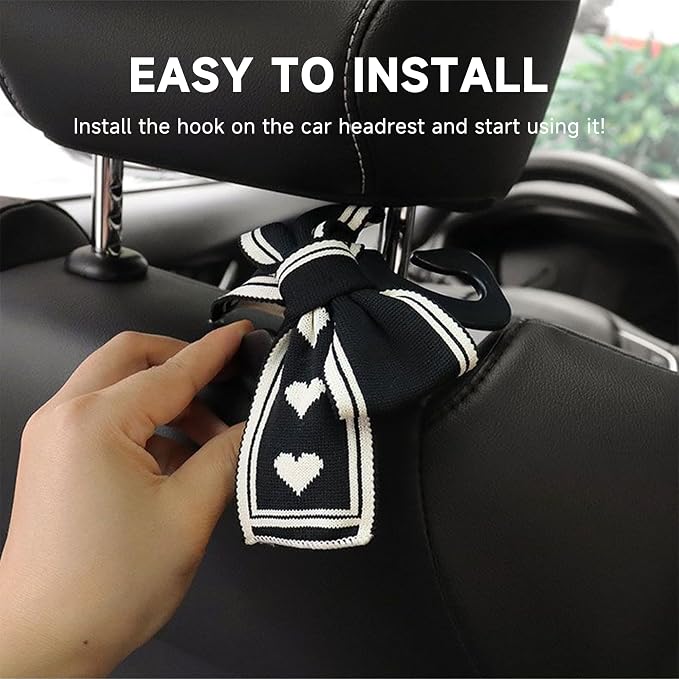 2 Pack Bow Car Seat Headrest Hooks, Black | PVC construction, snap-on installation, holds bags purses or umbrellas, fits most cars and trucks, car interior accessories - Image 4