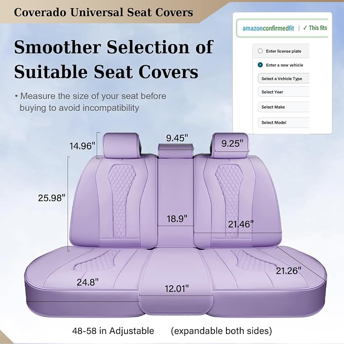 Coverado Purple Car Seat Covers, Back Car Seat Cover, Leather Seat Cover, 3-Pieces Car Seat Cushion, Luxury Seat Cover Seat Protector Universal Fit Most Cars Trucks SUV - Image 4