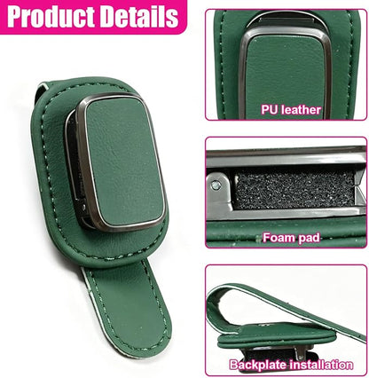 Car Sunglass Holder, Leather Car Sun Visor Eyeglasses Clip with Anti-Scratch Soft Padding, One-Handed Operation Auto Interior Glasses Organizer for Most Cars, Trucks, SUVs (Green) - Image 3