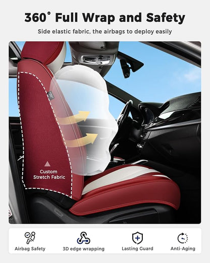 Huidasource Universal Car Seat Covers, Luxury Waterproof Faux Leather, Airbag Safe, Simple Installation, Stain Resistant, Ideal for Families and Pet Owners, Red & White - Image 4