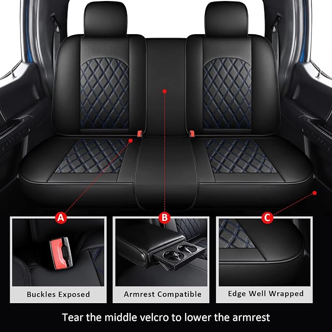 Seat Covers Full Set, Blue Car Seat Covers for SUV Truck Sedan | Seat Covers,Leather Car Seat Cover,Front and Back, Universal Automotive Seat Protector For Families, Pets,Commuter - Image 3
