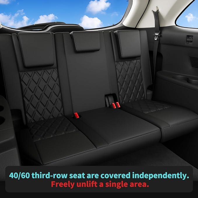 Custom Seat Covers for Toyota Highlander 2014-2019 7 Seats Black | faux leather, 2nd row captain chairs, waterproof, breathable, airbag compatible, stain resistant, easy install, durable - Image 3