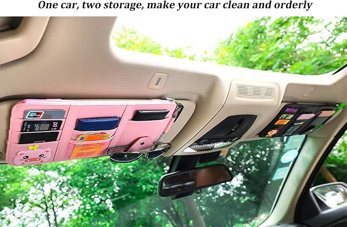 Pink Car Sun Visor Organizer, Car Interior Storage Accessory for Women | Visor accessories multi-slot design stores docs, cards & sunglasses, slim fits all vehicles without obstructing sight - Image 4