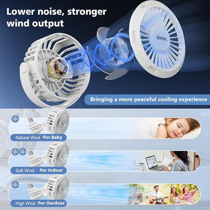 SOPOKE 3 Speed Mini Rechargeable Baby Stroller Fan, White | 360° Flexible Tripod, Handheld Design, for Car Seat Crib Treadmill Golf Cart Travel - Image 5