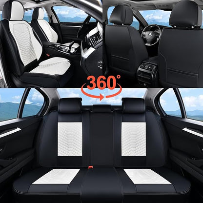 Coverado Leather Seat Covers, Car Seat Covers Full Set, Waterproof Nappa Leather Car Seat Cover, Car Seat Protectors 5 Seats, Black & White Automotive Seat Covers Fit for Most Cars Trucks - Image 6