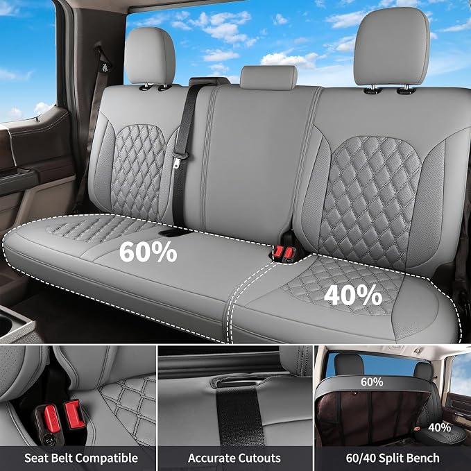 Huidasource Tacoma Gray Seat Covers, Nappa Leather Front & Rear Truck Seat Cushion Cover Fit for 2nd Gen Toyota Tacoma 2005-2015 Double&Crew Cab Base Prerunner SR5 Limited TRD Sport(Full Set/Gray) - Image 2