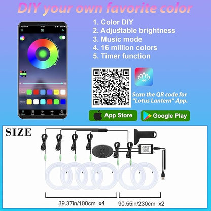 6 in 1 Car Led Strip Lights with App Control, RGB Colors Interior Car Lights, Ambient Led Lighting Kit, 4 Light Flashing Modes, USB Neon Accessories for Doors, Center Console - Image 7