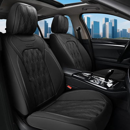 Coverado Car Seat Cover, Black Luxury Seat Cover for Cars, Premium Nappa Leather Seat Covers Full Set with Embossed Pattern, Waterproof Car Seat Protector Car Seat Cushions Universal Fit Most Vehicle - Image 2