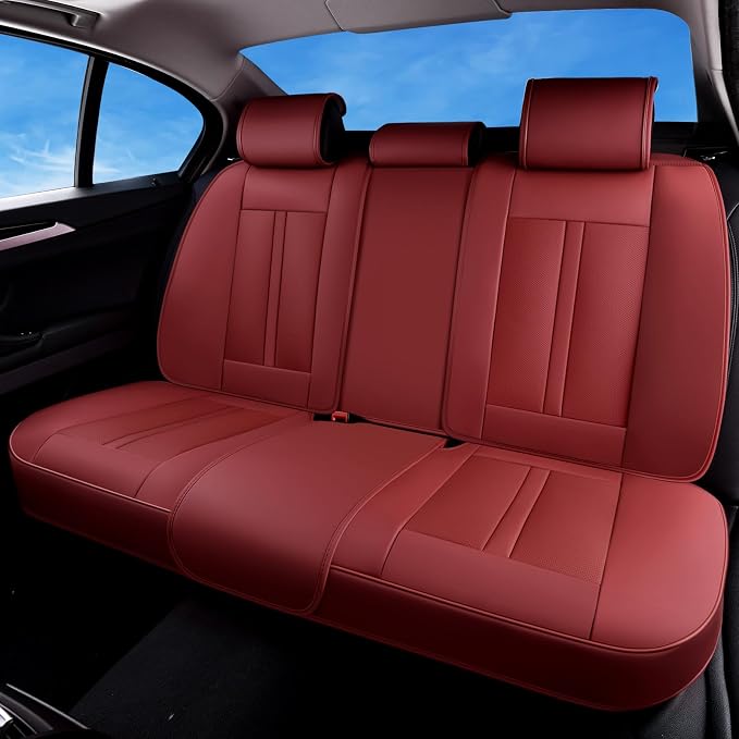 Huidasource Rear Car Seat Cover Luxury Nappa Leather, Rear Seat Cover with Velcro Adjustable, Ventilation Holes, Child Seats, Back Seat Covers for Cars Universal Fit for Most Cars SUV Trucks, Red by Huidasource