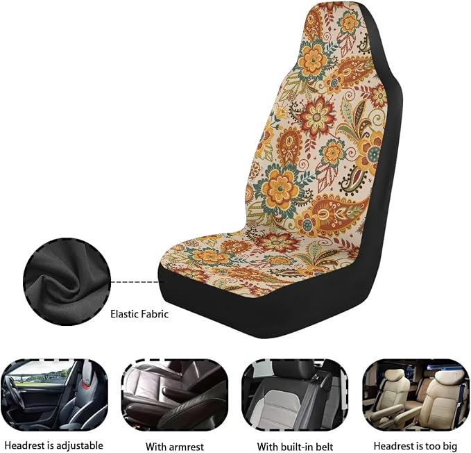Fall Boho Mandala Front Car Seat Covers Thanksgiving Decorative Driver Seat Cover Full Wrapping Edge Automotive Seat Cushion Covers Car Interior Accessories Compatible with SUV,Sedan - Image 5