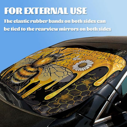 Cute Honey Queen Bee Windshield Sunshade, Playful Bee Pattern, Universal Fit for Car, SUV, Truck, 59" L x 31.5" W - Image 3