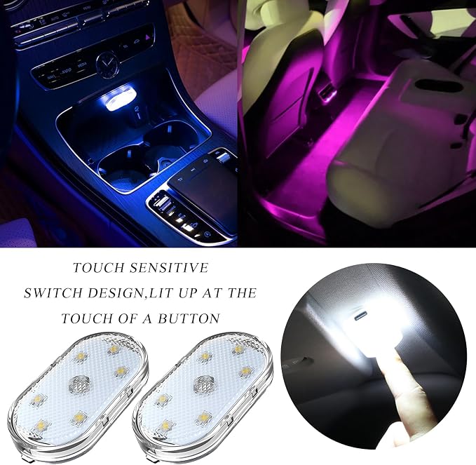 Wevdn 2 PCS Car LED Lights Interior Wireless, Sticky Car Ambient Lighting with 6 Bright LED Lamp Beads, Portable USB Rechargeable Vehicle Interior Led Night Light for Car (Colorful) - Image 5