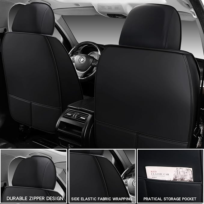 MINGBRON Leather Car Seat Covers Full Set, Universal Faux Leather Car Seat Covers 5 Seats, Automotive Seat Covers for Most Sedans SUVs Trucks, Front and Rear Seat Covers,Wine Red - Image 8