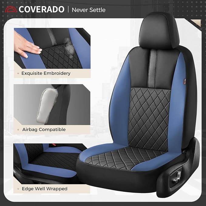 Coverado Car Seat Covers Full Set, Automotive Leather Seat Covers for Car，Universal Fit Front Back Seat Cover, Non-Slip Waterproof Breathable Car Seat Protector - Image 3