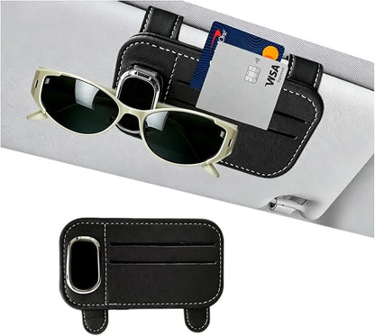 Car Visor Glasses Clip - PU Leather Card Holder,Double Clips | Slim Profile,Quick Access,Secure Hold,Vehicle Sunglasses Storage,Parking Pass,ID Card,Cash & Receipt Organizer by Unknown