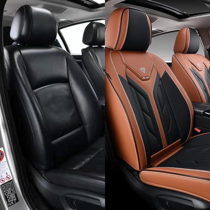 Coverado Front Seat Covers, Car Seat Covers Front Seats, Leather Seat Covers for Cars, Automotive Seat Covers Car Seat Protector Car Accessories Fit for Most Sedans SUV Pick-up Truck(Black&Brown) - Image 9